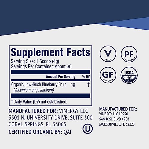 Vimergy USDA Organic Wild Blueberry Supplement Powder, 62 Servings, 250g B84199