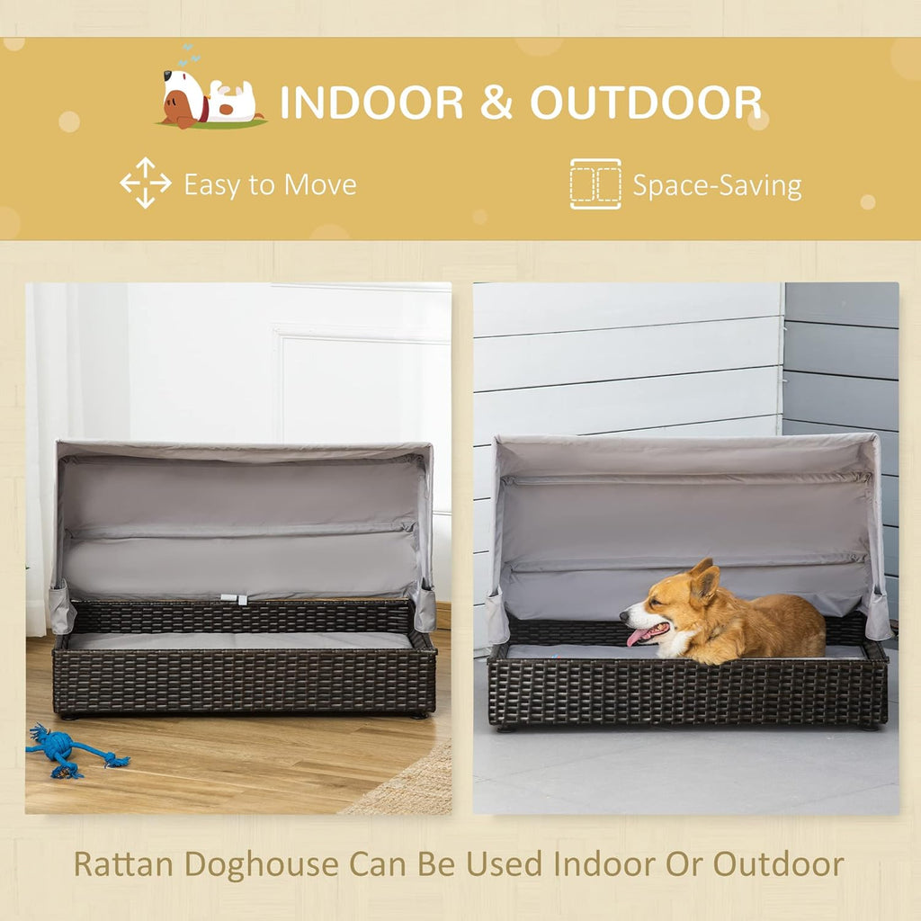 Rattan Dog Bed Elevated Pet Sofa with Foldable Canopy Z389902