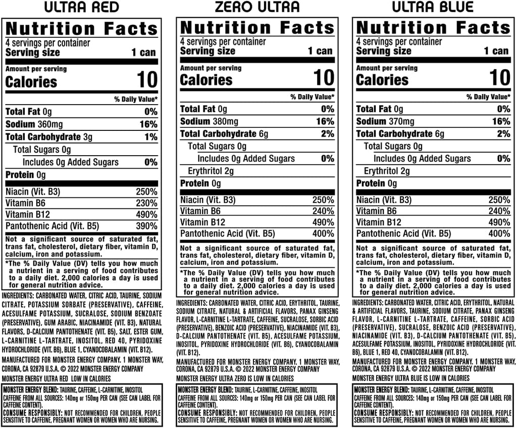 Monster Energy Ultra Variety Pack, Zero Sugar, 16 oz, 12 Pack X234768