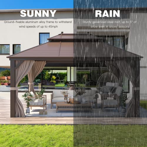 YOLENY 10' x 12' Hardtop Gazebo with Galvanized Steel Double Roof, Netting and Curtains Y84317