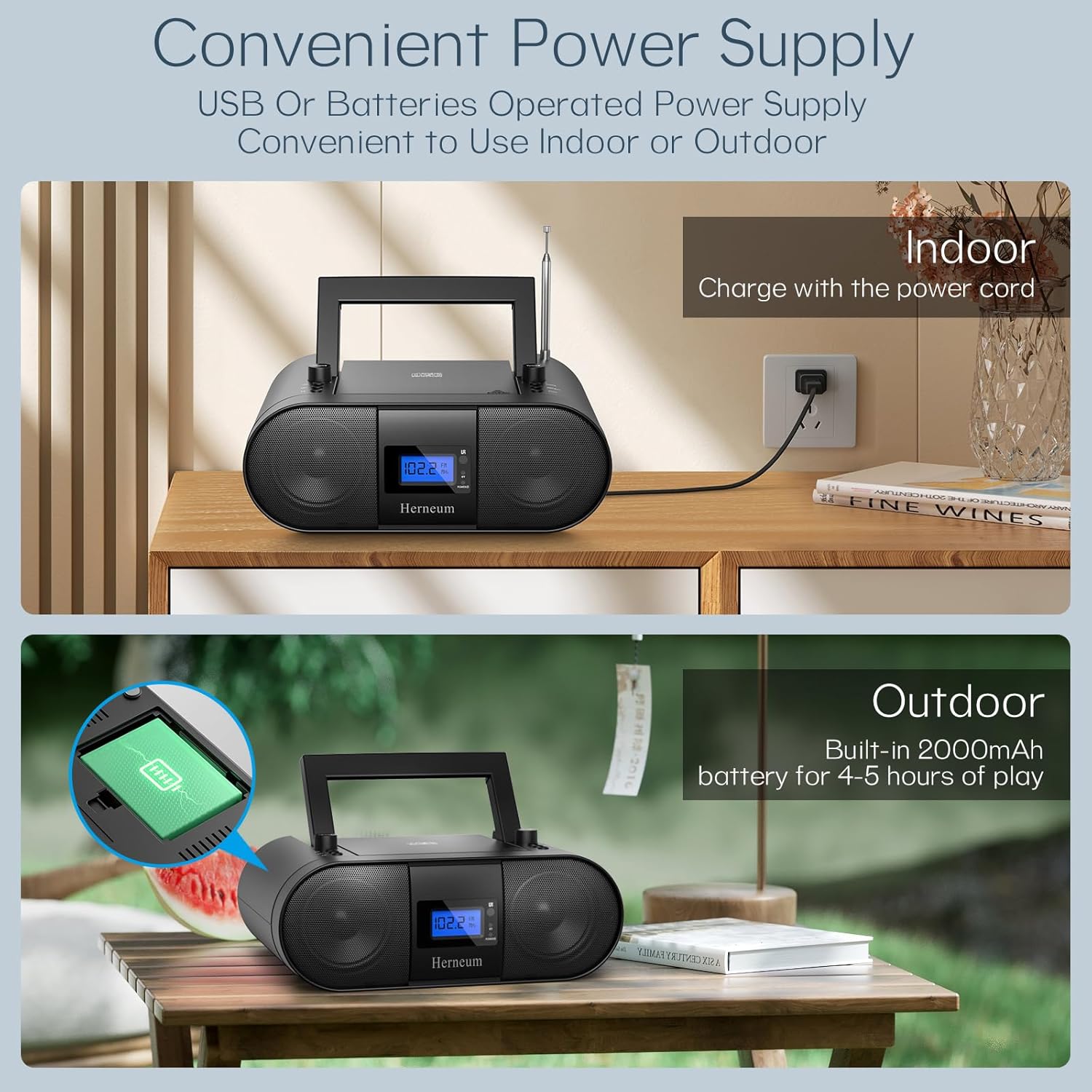Portable CD Player Boombox with Bluetooth, FM Radio, and Remote Control C68366