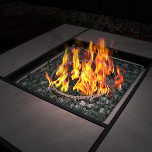 30" Propane Fire Pit Table with Ceramic Top, 50000 BTU, Outdoor Gas Firepit with Lid & Glass Rock Y964