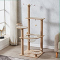 Wooden Large Cat Tree Floor to Ceiling Cat Tower Height Adjustable， Floor to Ceiling cat Tree ， Space Capsule, Natural Sisal Rope Scratching Post, Cozy Bed (S)