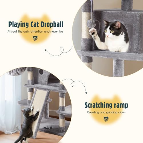 HOOMIC 68-Inch Multi-Level Cat Tree Tower for Large Cats, Beige E95340