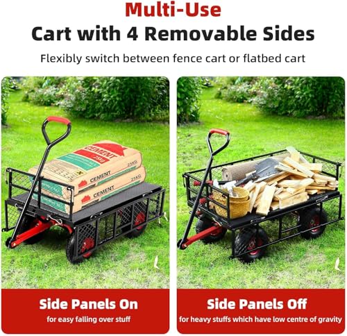 880 lb 10-inch steel garden cart with removable mesh sides and swivel handle L775