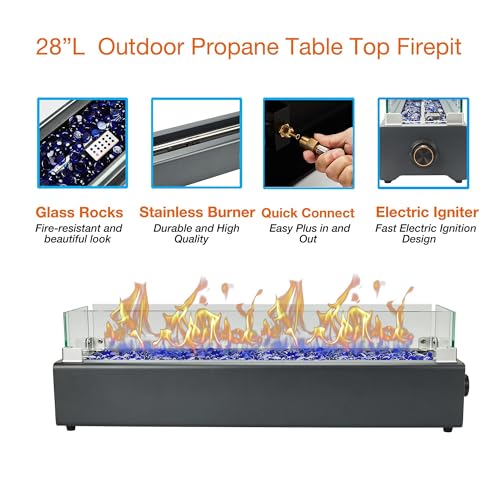 28-inch Table Top Propane Fire Pit with Wind Glass Shield, Black X28414