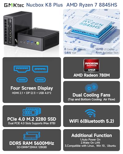 GMKtec M5 Plus Mini PC, AMD Ryzen 7 5825U, 16GB RAM, 512GB SSD, Dual 2.5G LAN M487