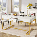 RUNFAYBIU 63 Inches Dining Table for 4 to 6  Rectangular Kitchen Table with 2 Drawers  Modern Dinner Table with Gold Metal Frame for Dining Room  Kitchen  White &amp; Gold