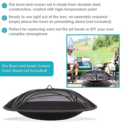 Sunnydaze 23-Inch Replacement Steel Fire Pit Bowl with Spark Screen U786769