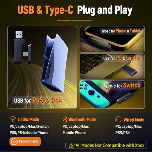 2.4GHz Wireless Gaming Headset for PC PS5 PS4 with Flip Microphone M29946