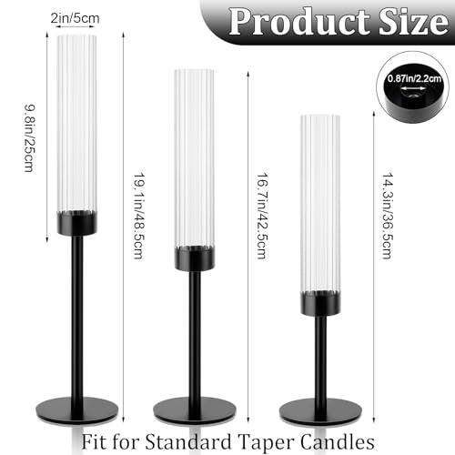 Black Hurricane Candle Holders Set of 6 Glass Taper Candlestick Holders G494