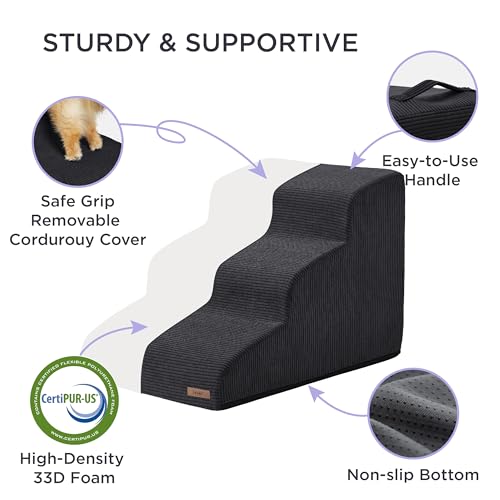 Lesure Dog Stairs for Small Dogs - 5 Step Pet Ramp with Non-Slip Bottom, Grey Z95181