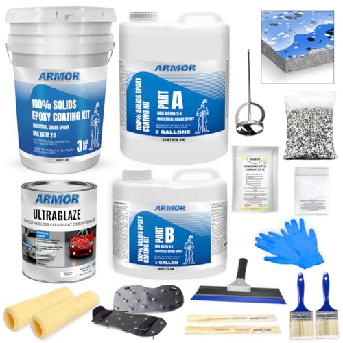 Garage Epoxy Floor Kit 100% Solids 2 Part Coating with UltraGlaze Topcoat, Blue, 300 Sq Ft G29167