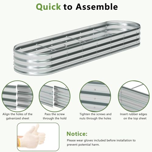 zizin 2 Pack Galvanized Raised Garden Bed Oval Outdoor Planter Box (6x3x1FT, Silver) J203
