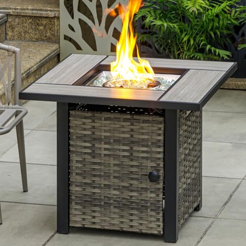 30" Propane Fire Pit Table with Ceramic Top, 50000 BTU, Outdoor Gas Firepit with Lid & Glass Rock Y964