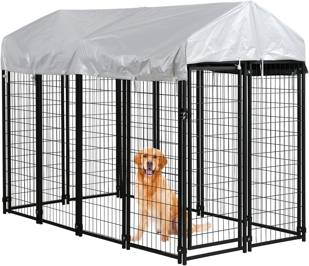 Dog Kennel Outdoor for Large Dog Heavy Duty Dog Fence Cage 8 X 4 X 6ft Metal Welded Wire Dog Pen with UV-Resistant Waterproof Roof