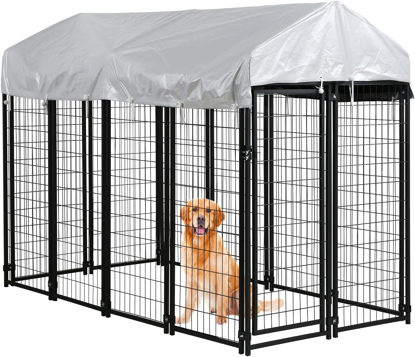 Dog Kennel Outdoor for Large Dog Heavy Duty Dog Fence Cage 8 X 4 X 6ft Metal Welded Wire Dog Pen with UV-Resistant Waterproof Roof