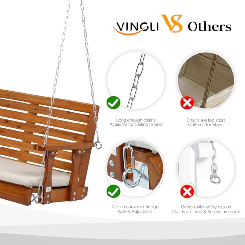 VINGLI Heavy Duty 880 LBS Patio Wooden Porch Swing with Extra Cushion, 5 FT Y211