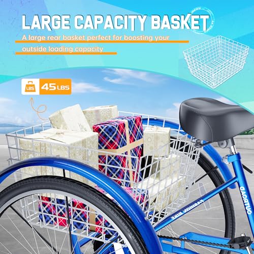 Outroad Adult Tricycle 26 Inch 7 Speed 3 Wheel Cruiser Bike with Large Basket F712