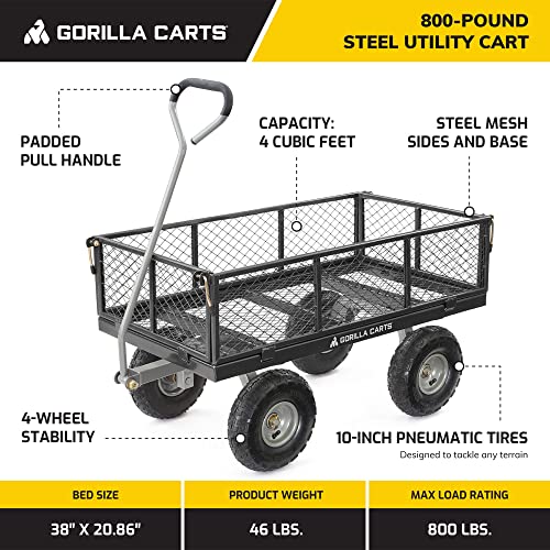 Gorilla Carts Steel Utility Cart Garden Wagon with Removable Sides, 800 Lbs V443484