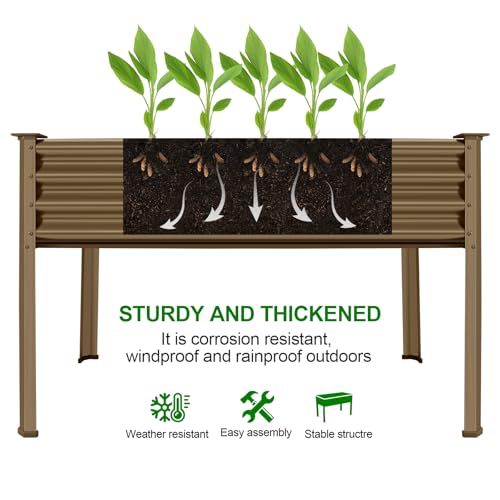 Land Guard Galvanized Raised Garden Bed with Legs, 48×24×32in Metal Elevated Planter Box Z11926