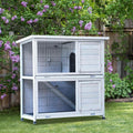 41" 2-Story Rabbit Hutch Outdoor, Large Rabbit Hutch, Rabbit Hutches Weatherproof, with 2 Removable No-Leak Trays, for Rabbit, Guinea Pig, Hedgehog, Chick, White