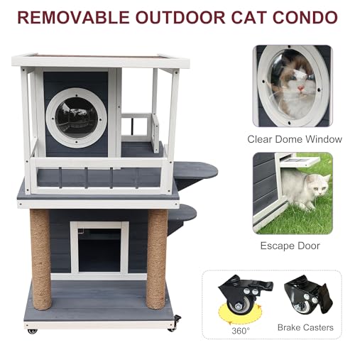 Rockever Outdoor Cat House, Large Wooden Weatherproof Shelter with Escape Door Z2462