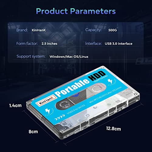 Kinhank 500G Portable External Game Hard Drive, Built-in 111000+ Games, Batocera 33 System S630