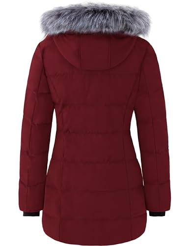 WANTDO Women's Long Quilted Puffer Jacket with Faux Fur Hood L57625