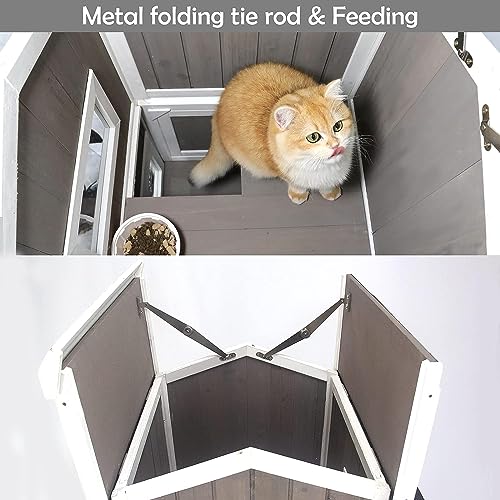 Outdoor Cat Shelter Weatherproof Two Story Wooden Feral Cat House with Openable Roof V6308