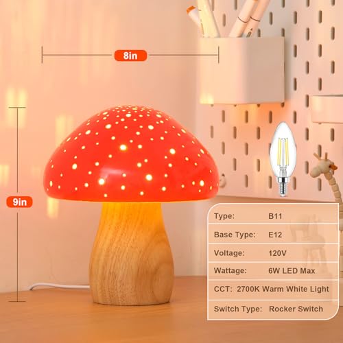BOHON Mushroom Lamp, Ceramic Bedside Nightstand Light, Pink, LED Bulb Included T88188