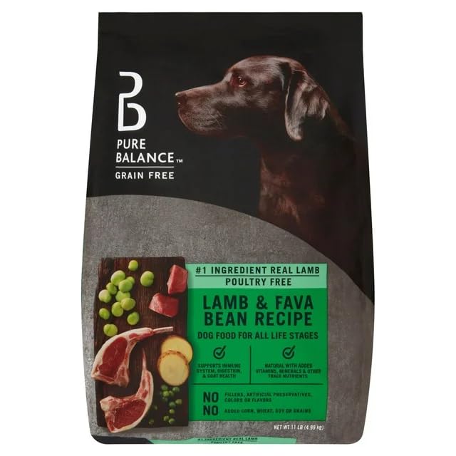 Pure Balance Recipe Dry Dog Food, Choose Your Dog's Favorite Flavor & Size Grain-Free for All Lifestages, All Breeds (11 Lbs, Lamb & Fava Bean)