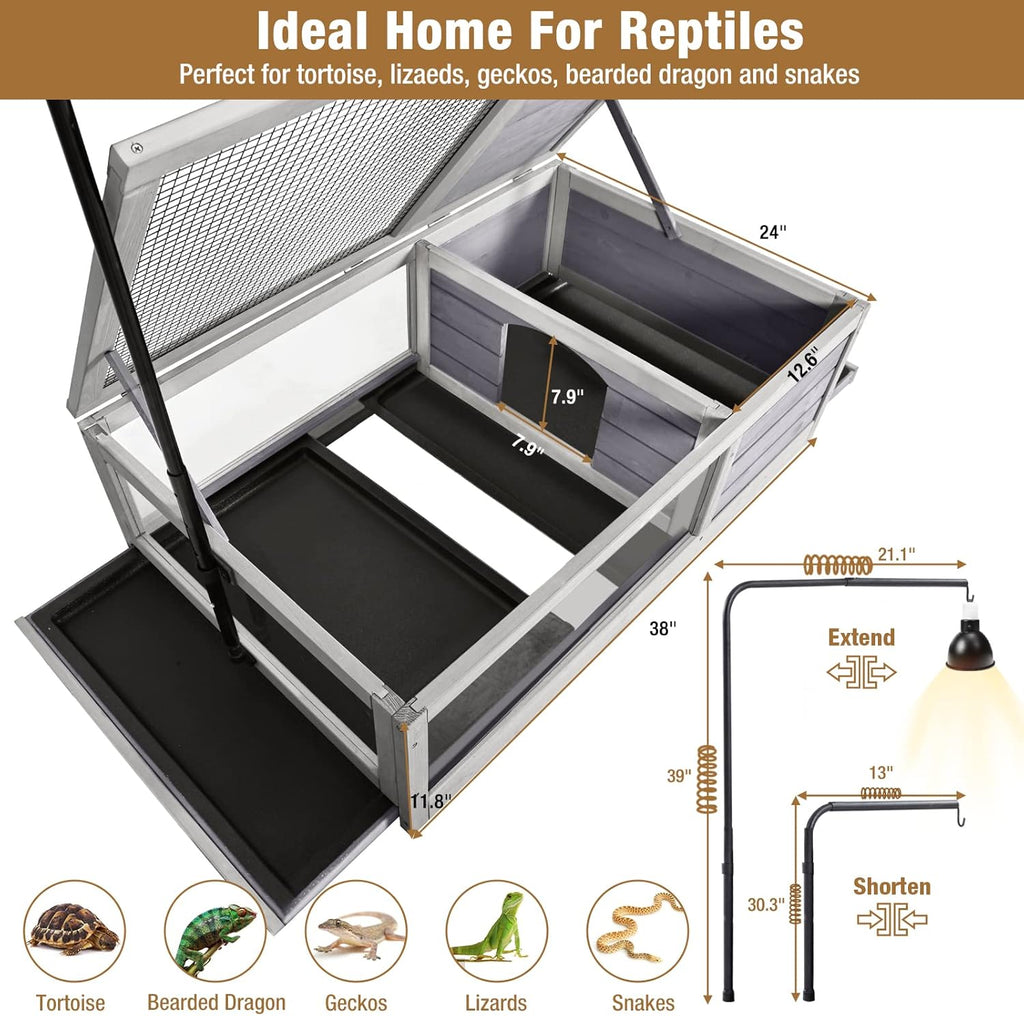 Wooden Tortoise House Habitat with Light Support and Slide Out Trays S70598