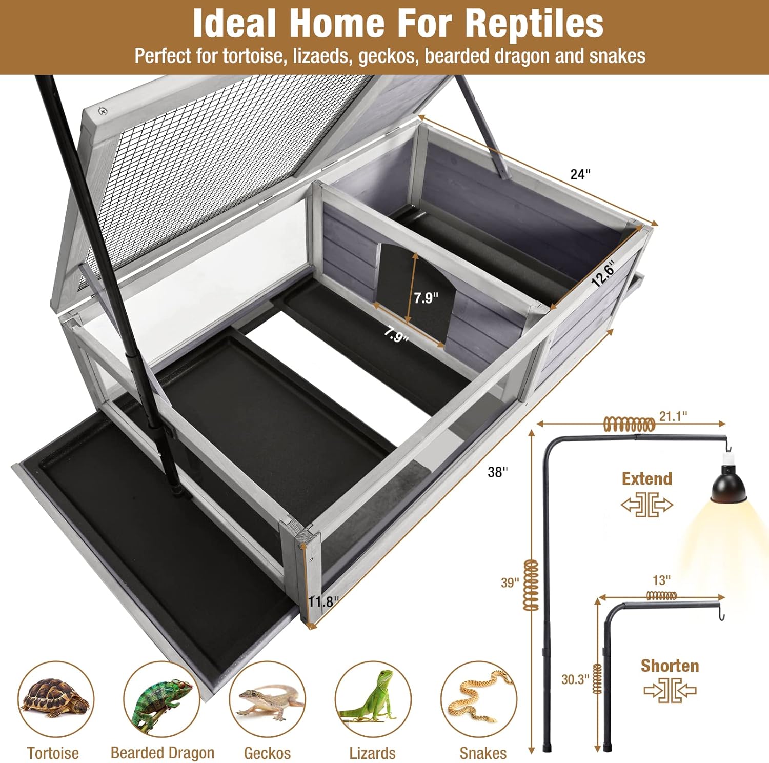 Wooden Tortoise House Habitat with Light Support and Slide Out Trays S70598