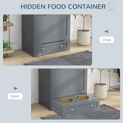 PawHut Pet Feeder Station Storage Cabinet with Raised Bowls, White H257780