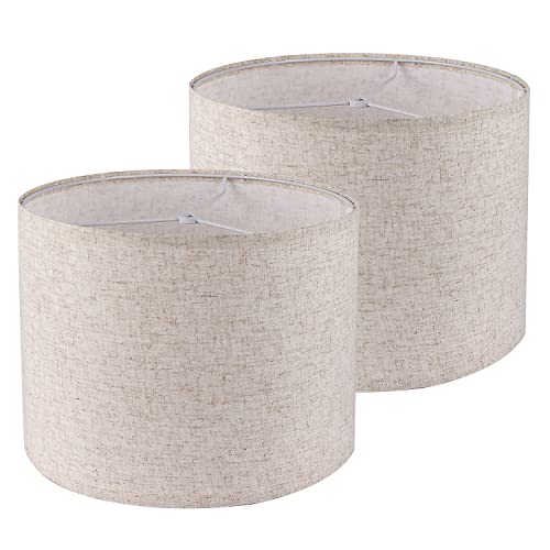 Lamp Shades Set of 2 Drum Fabric Lampshades12.6"Dx9.5"H Shades for Table,Floor,Pendant Lamps Lampshades (Spider Fitter), Beige Lampshades Natural Linen Hand Crafted…