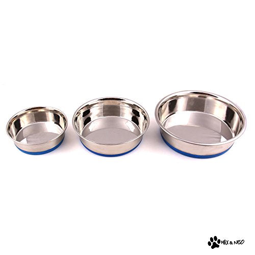 Max and Neo Heavyweight Stainless Steel Dog Bowl with Non-Skid Rubber Bottom H8177