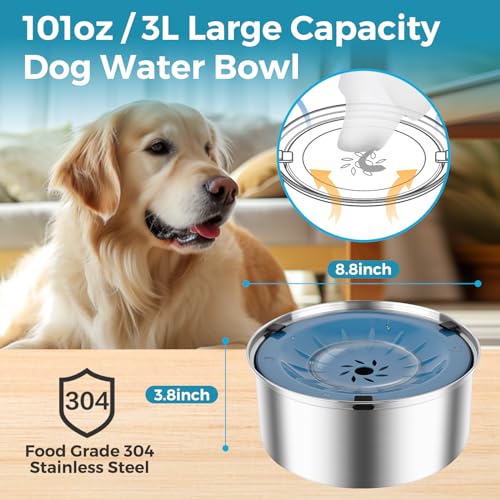 Stainless Steel No Spill Dog Water Bowl 3L Grey C150667
