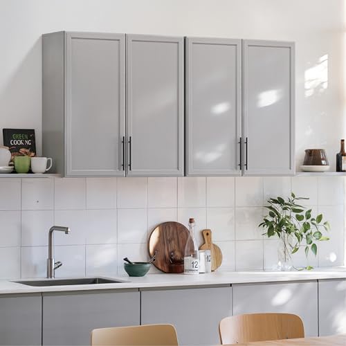 Wall Storage Cabinet with Two Shaker Doors and Shelf, Grey, 24"W, 2 Pcs N34755