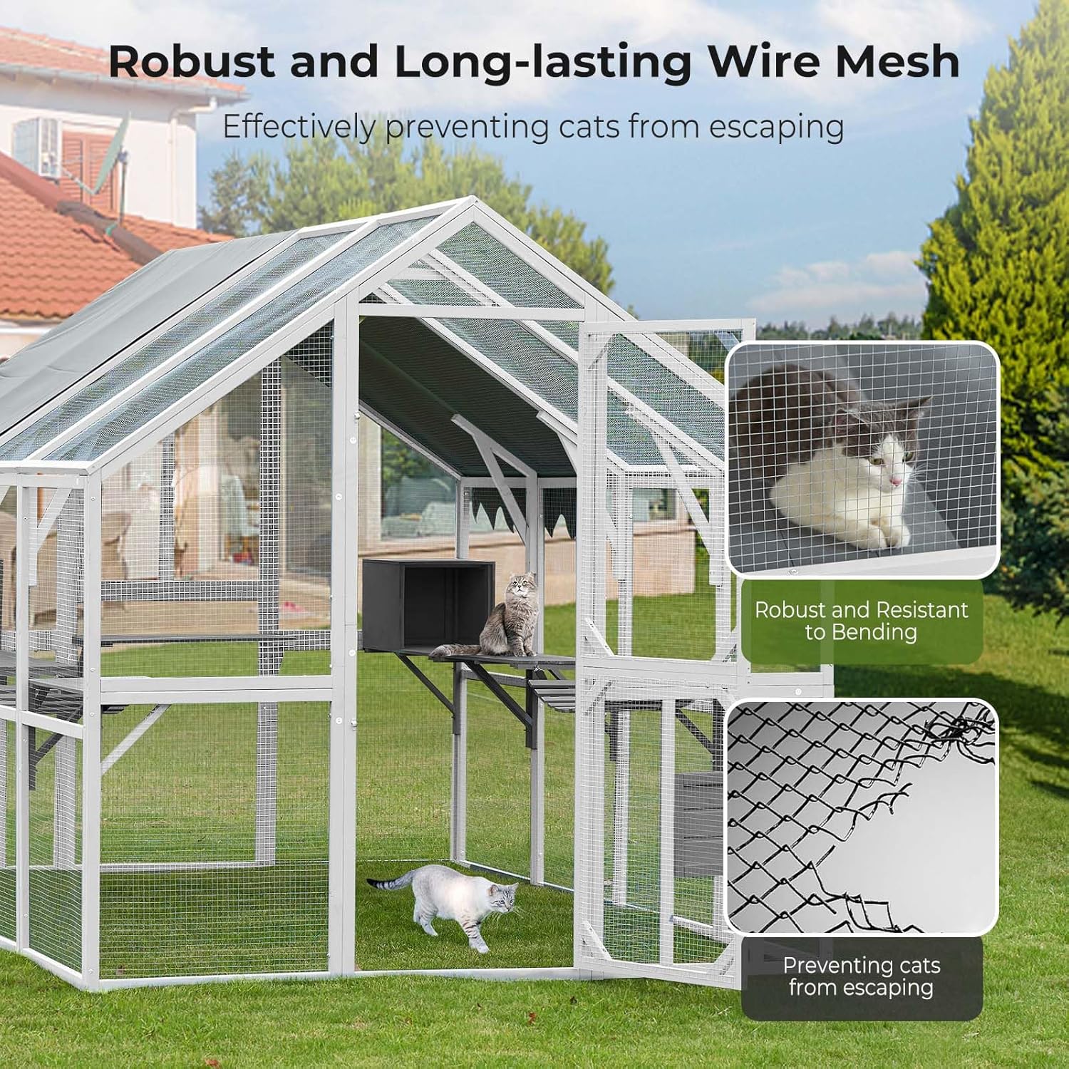Large Catio Outdoor Cat Enclosure Wooden with Waterproof Cover O418570