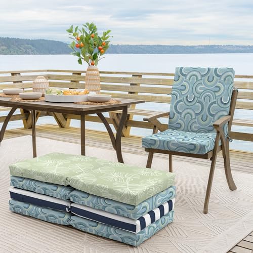 Arden Outdoor Dining Chair Cushion, 20 x 20, Rain-Proof, Peacock Blue Green Texture J4105