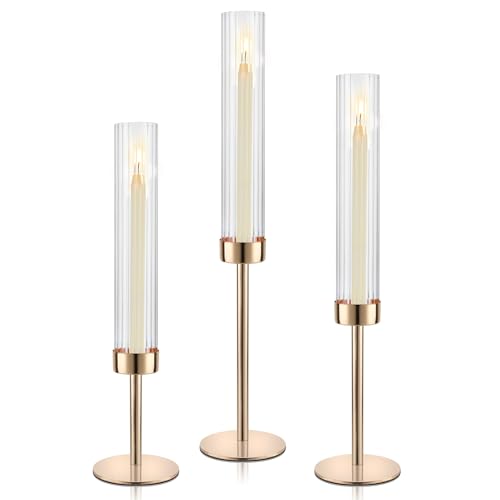 Black Hurricane Candle Holders Set of 6 Glass Taper Candlestick Holders G494