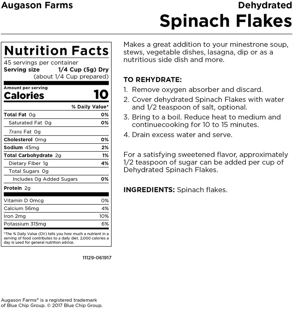 Augason Farms Dehydrated Spinach Flakes 8 oz A90755