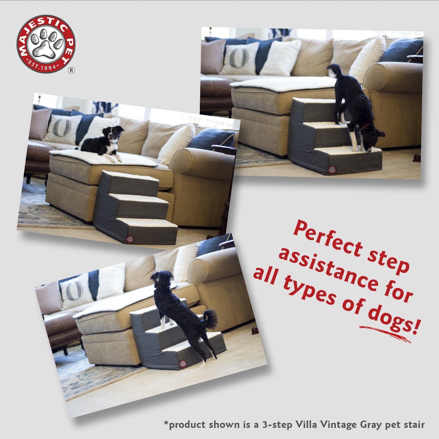Majestic Pet Portable Pet Stairs for Dogs & Cats, Soft Sherpa Steps, Indoor Only, 250 lbs N206645