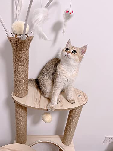 Large Wooden Cat Tree with Scratching Post and Cozy Bed U567583