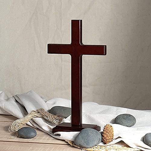 KUXBET Wooden Wall Cross with Stand 12.5 Inch Catholic Home Decor X631