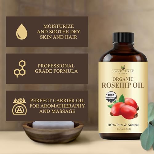 Handcraft Blends Organic Rosehip Oil - 4 Fl Oz - Pure and Natural for Face, Skin and Hair L39918