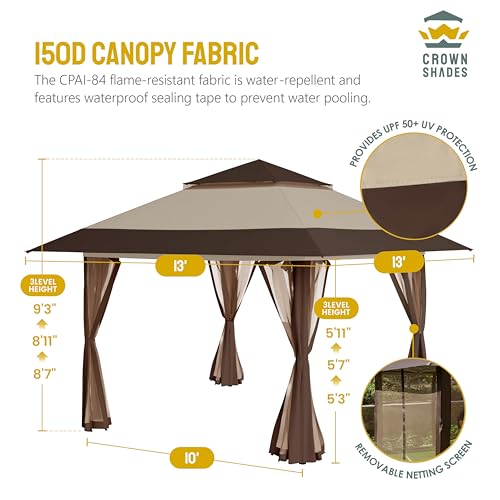 CROWN SHADES 13x13 Pop Up Gazebo with Wheeled STO-N-Go Cover Bag (Grey) N449398