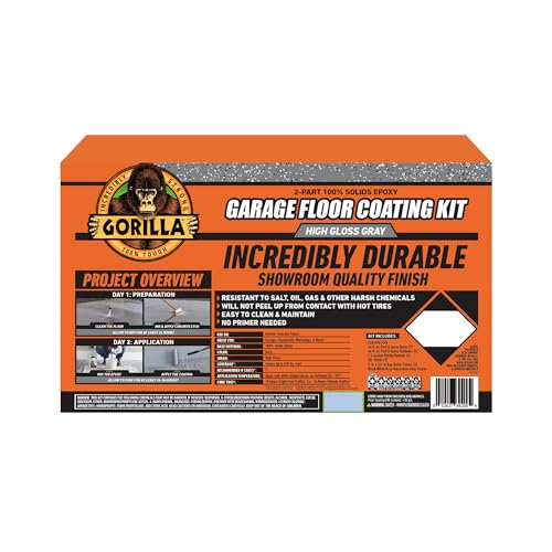 Gorilla Epoxy Garage Floor Coating Kit, 1-Car, High Gloss Gray, 275 sq ft T928