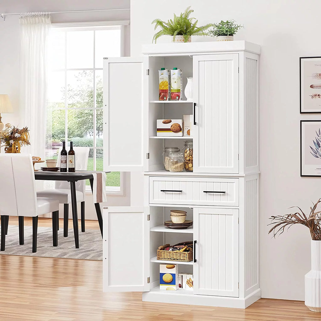 72.5" Kitchen Pantry Storage Cabinet with Drawer, White K580631
